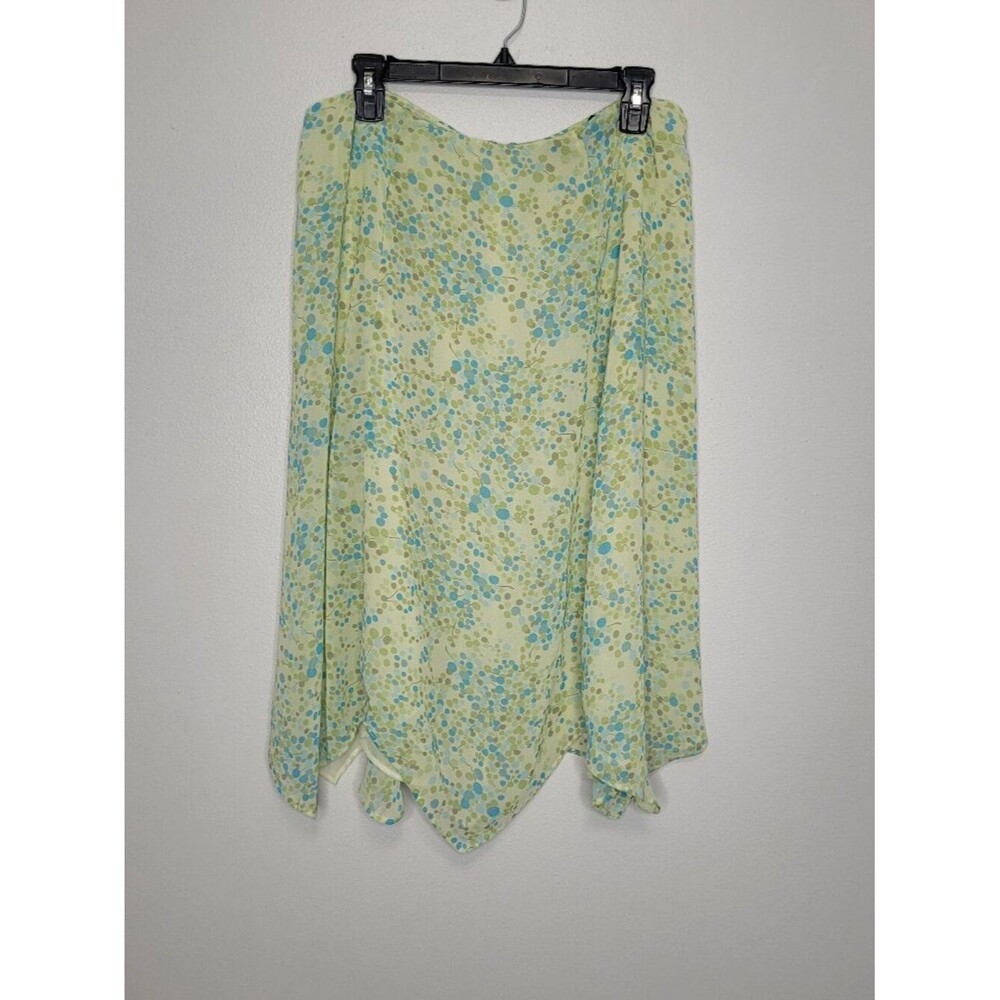 Apostrophe light green blue circle dot print side zip midi skirt size 16